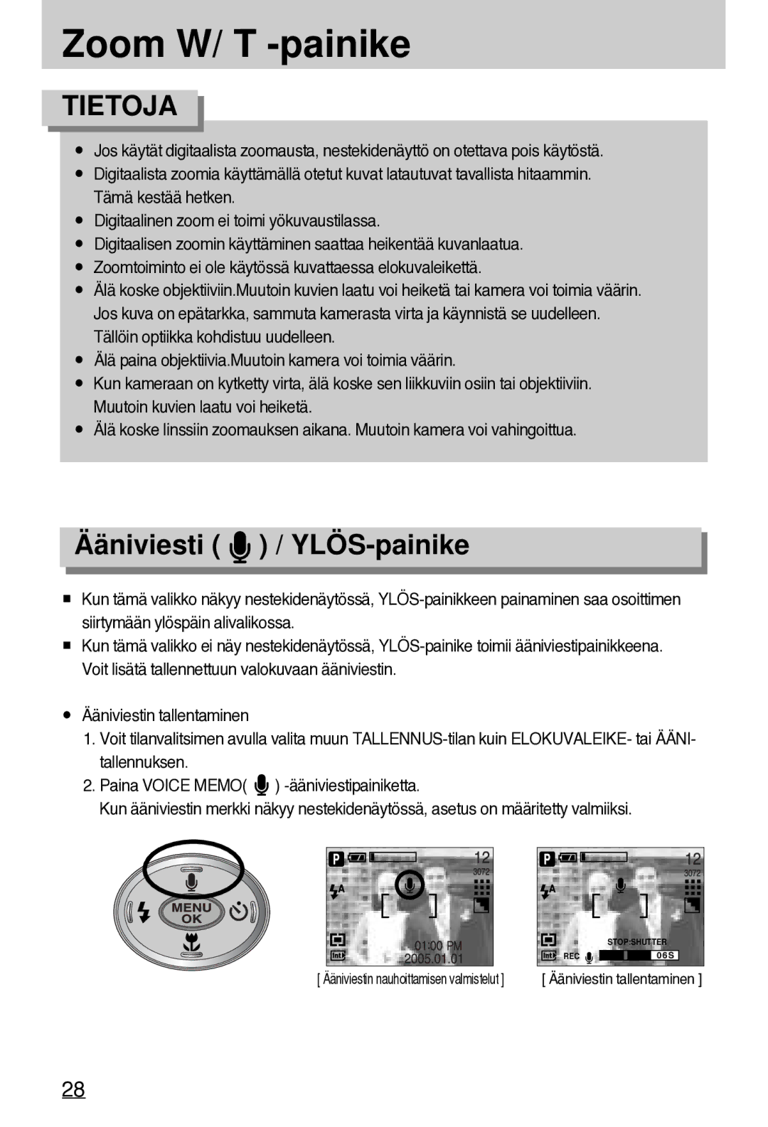 Samsung EC-A7ZZZSBB/E1 manual Ääniviesti / YLÖS-painike 