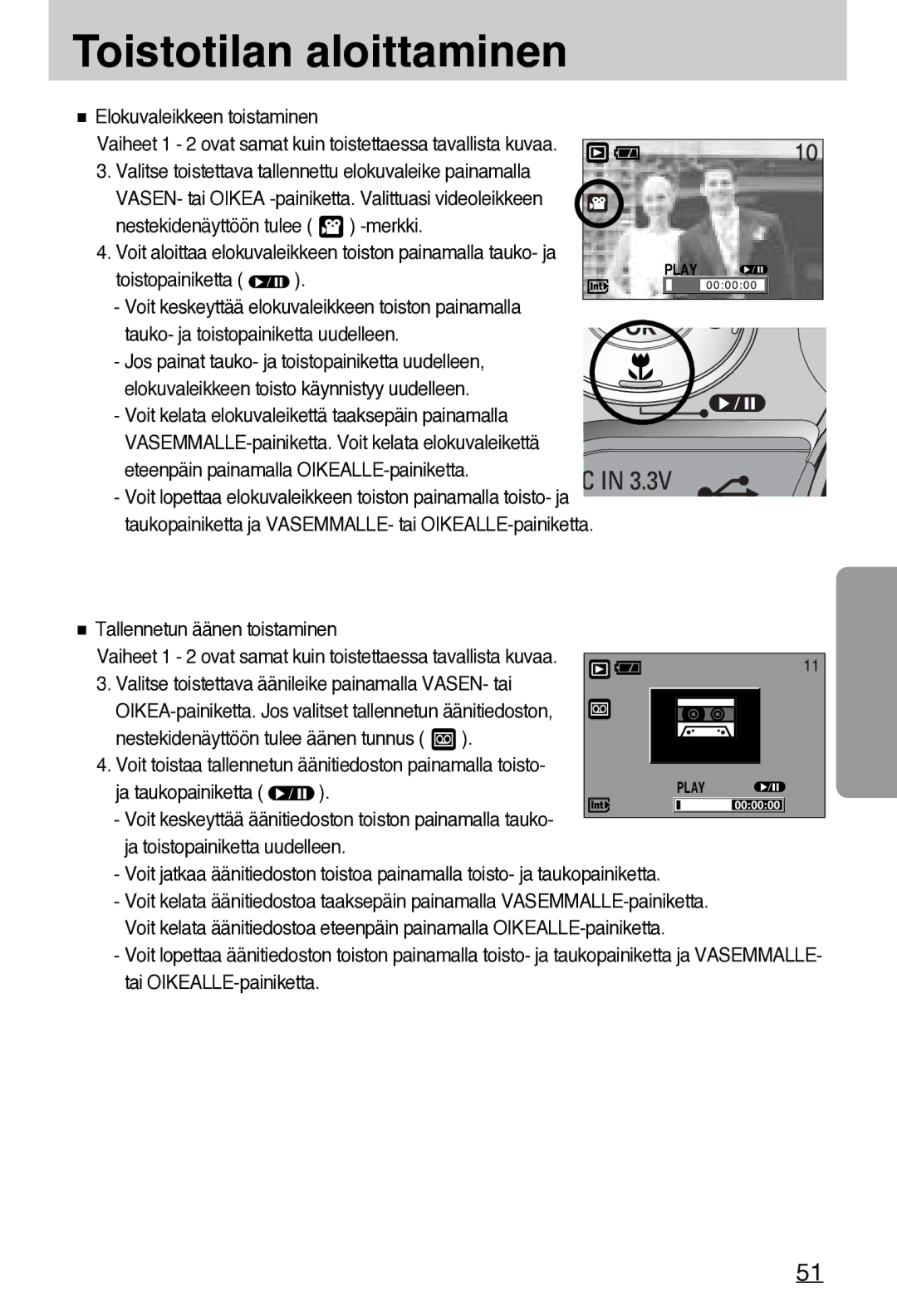 Samsung EC-A7ZZZSBB/E1 manual Toistotilan aloittaminen 