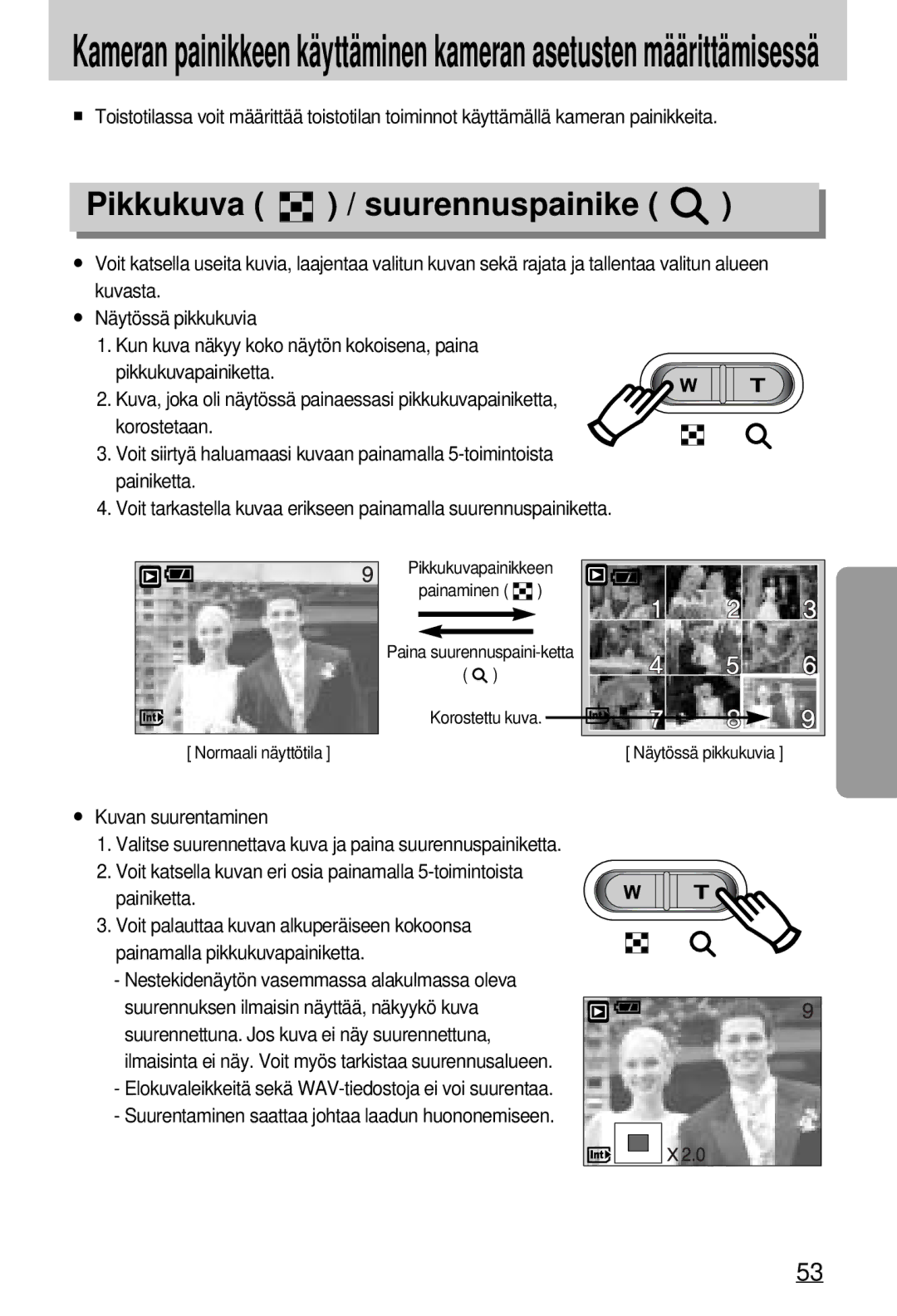 Samsung EC-A7ZZZSBB/E1 manual Pikkukuva / suurennuspainike 