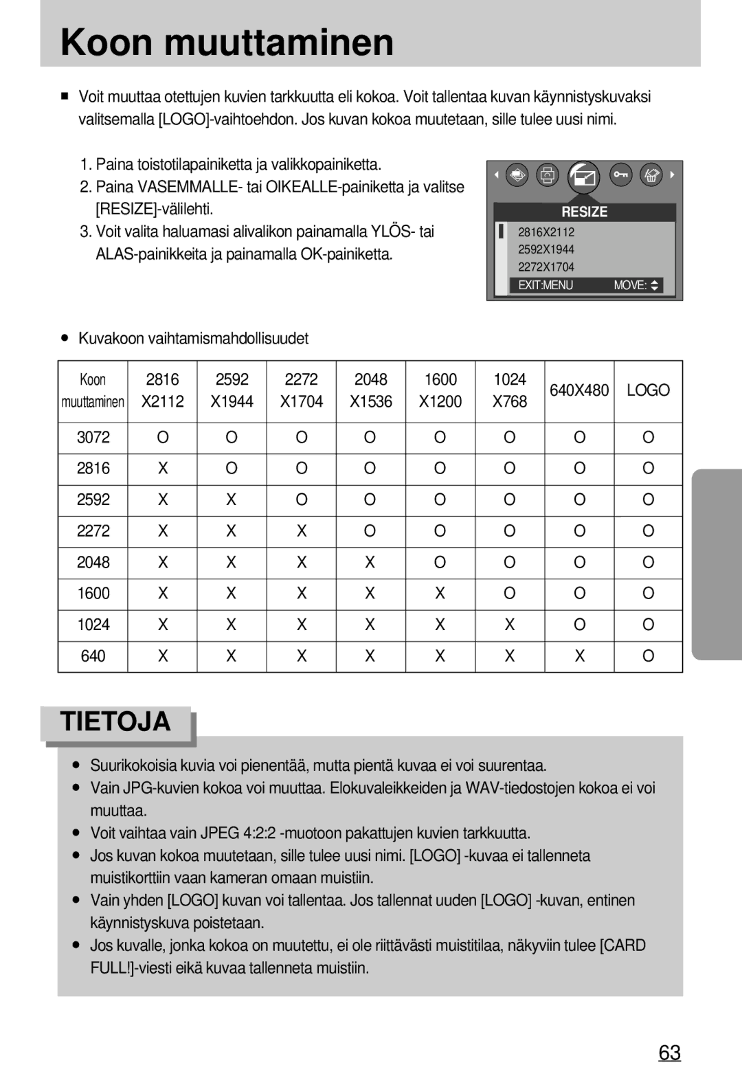 Samsung EC-A7ZZZSBB/E1 manual Koon muuttaminen, Logo 