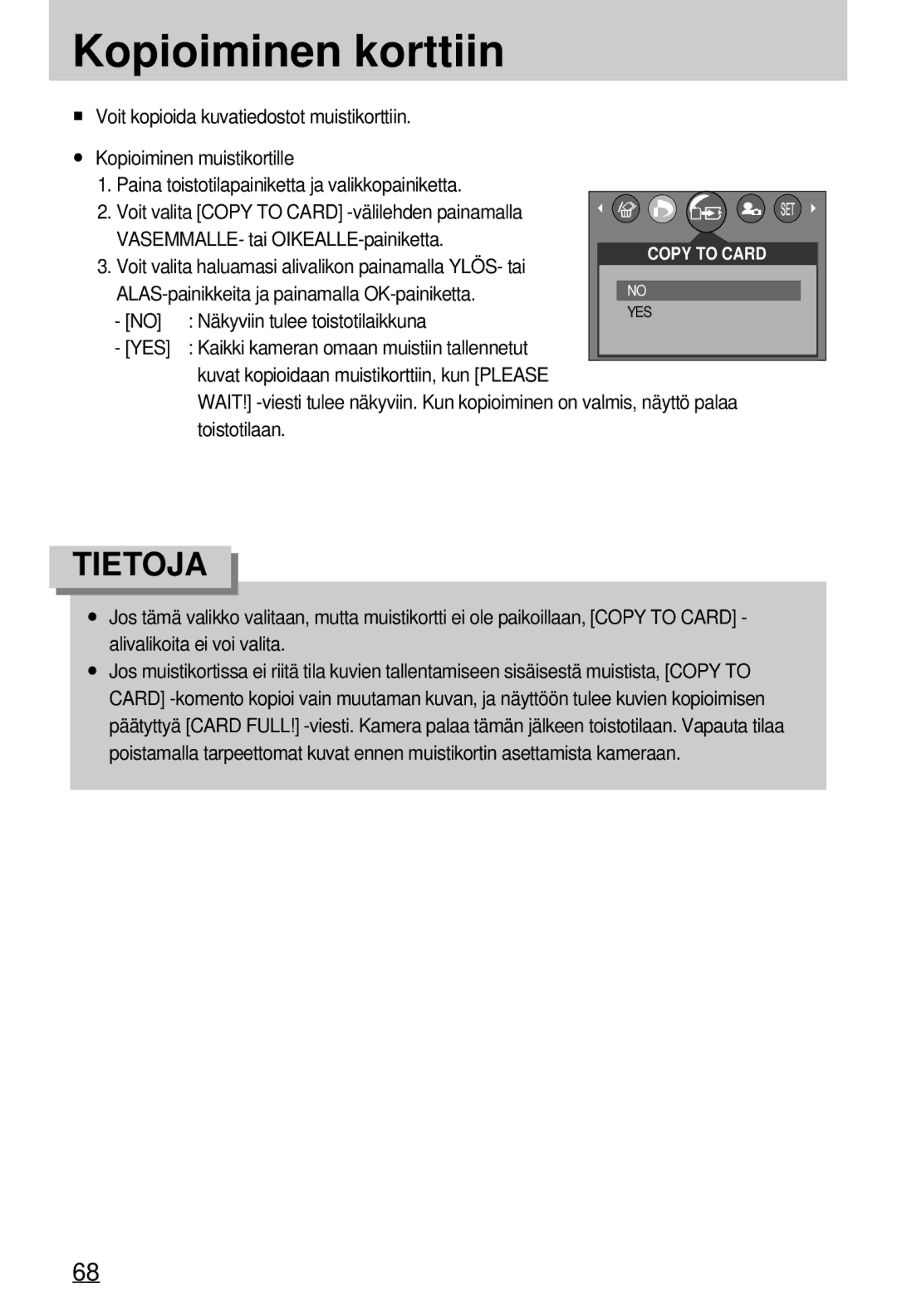 Samsung EC-A7ZZZSBB/E1 manual Kopioiminen korttiin 