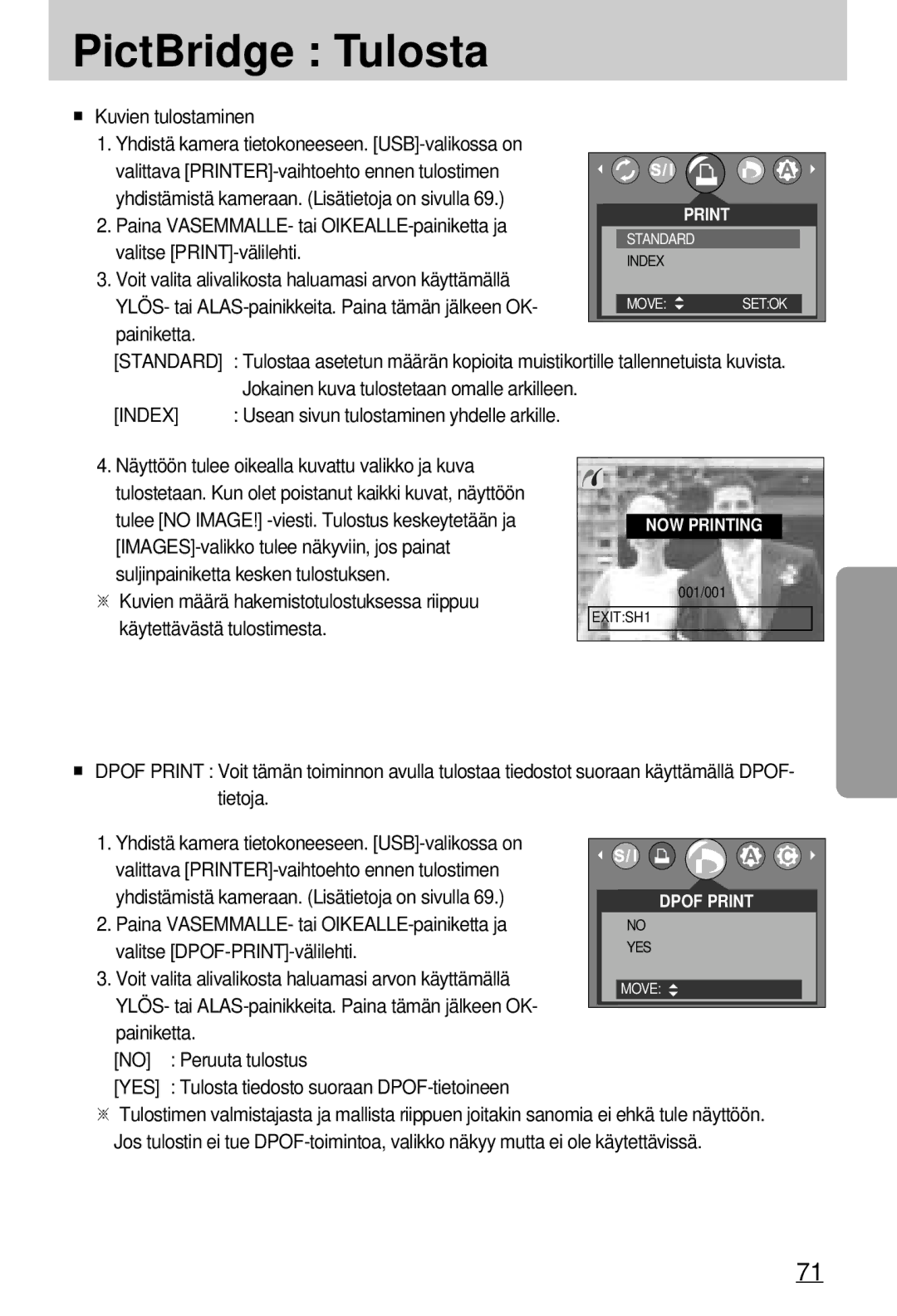 Samsung EC-A7ZZZSBB/E1 manual PictBridge Tulosta, Standard, Yes 