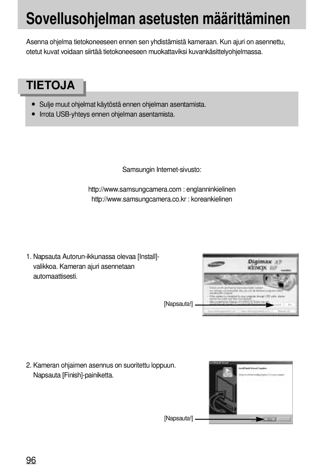 Samsung EC-A7ZZZSBB/E1 manual Sovellusohjelman asetusten määrittäminen 