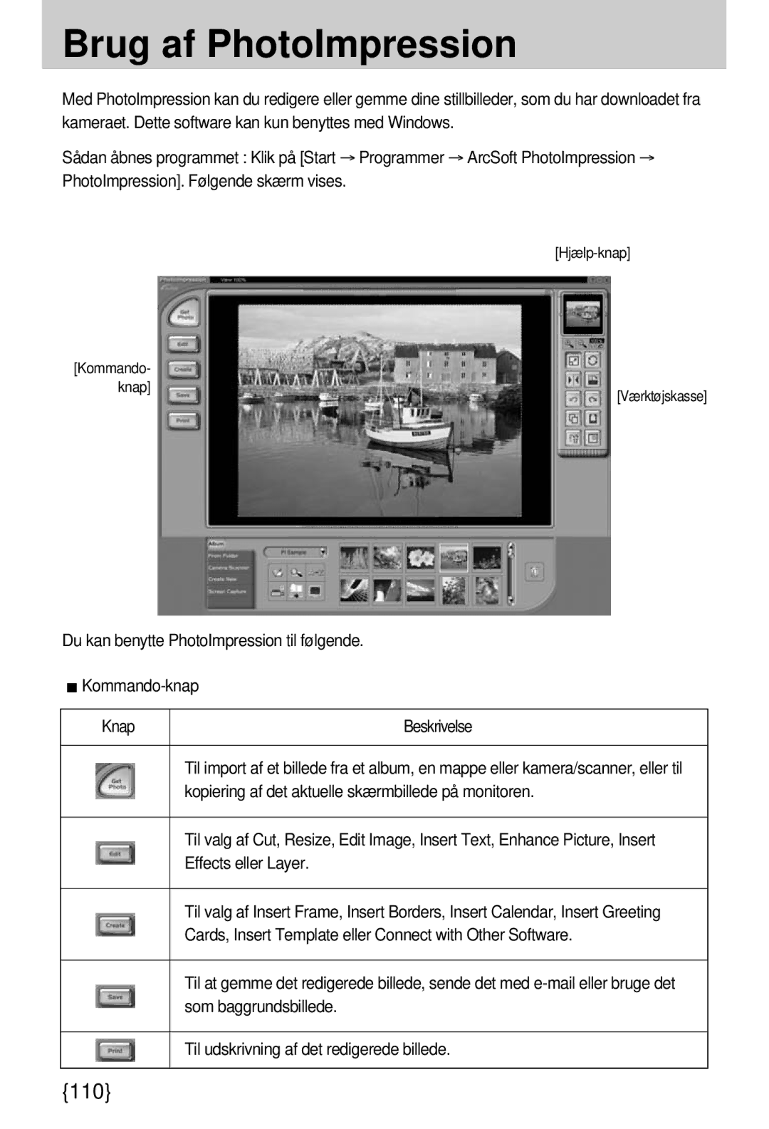 Samsung EC-A7ZZZSBB/E1 manual Brug af PhotoImpression 