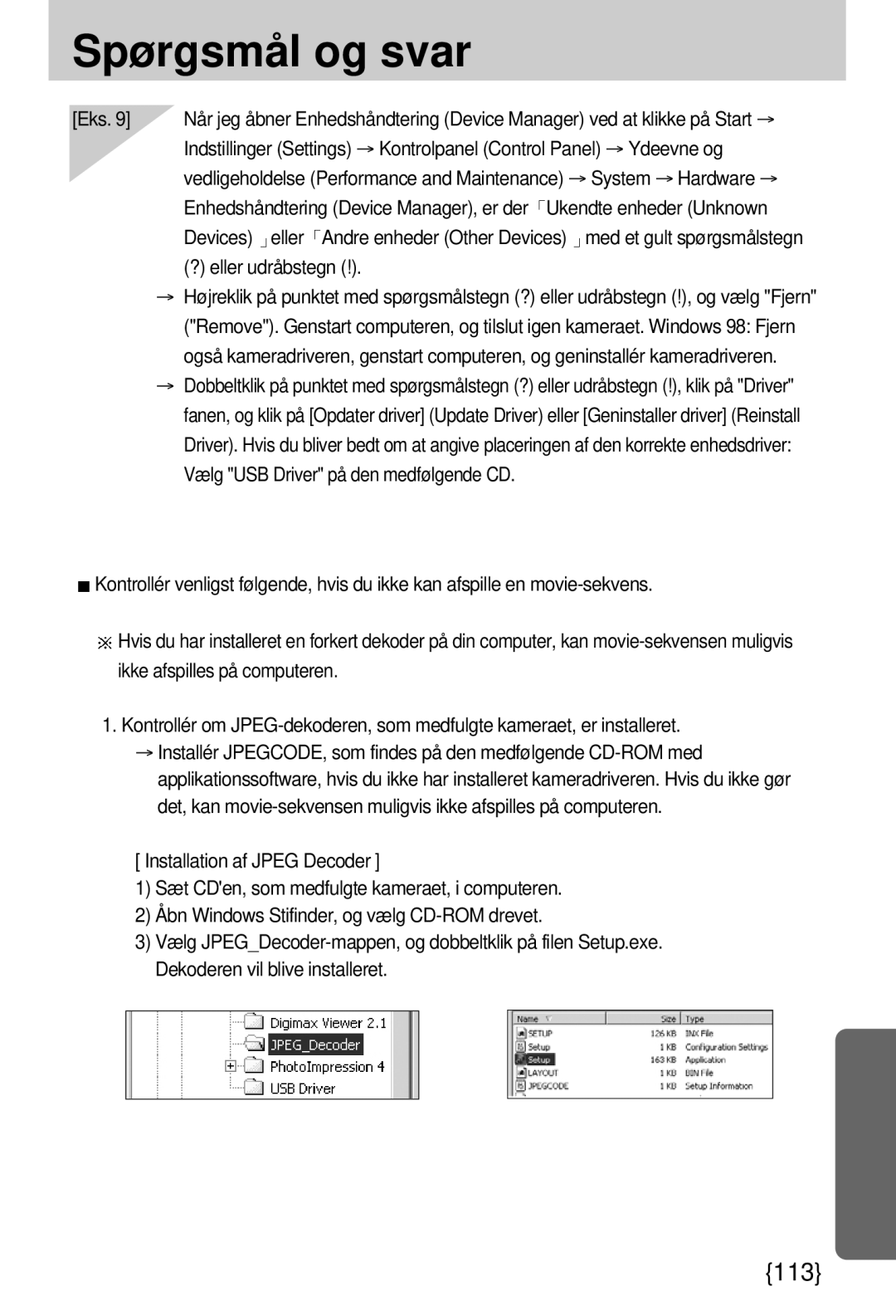 Samsung EC-A7ZZZSBB/E1 manual Eks, ? eller udråbstegn 