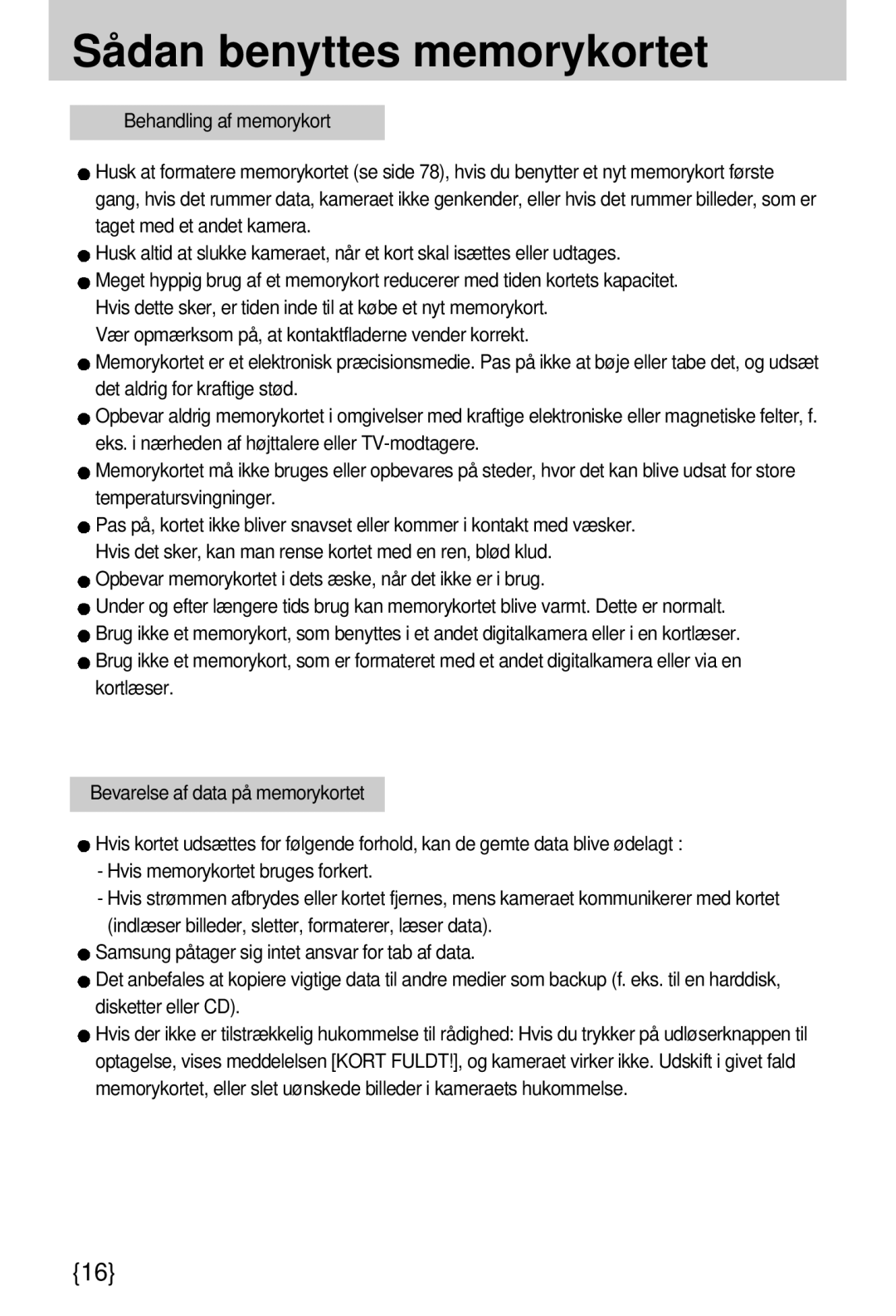 Samsung EC-A7ZZZSBB/E1 manual Sådan benyttes memorykortet 