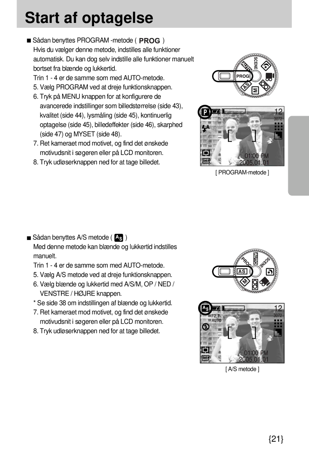 Samsung EC-A7ZZZSBB/E1 manual Start af optagelse 