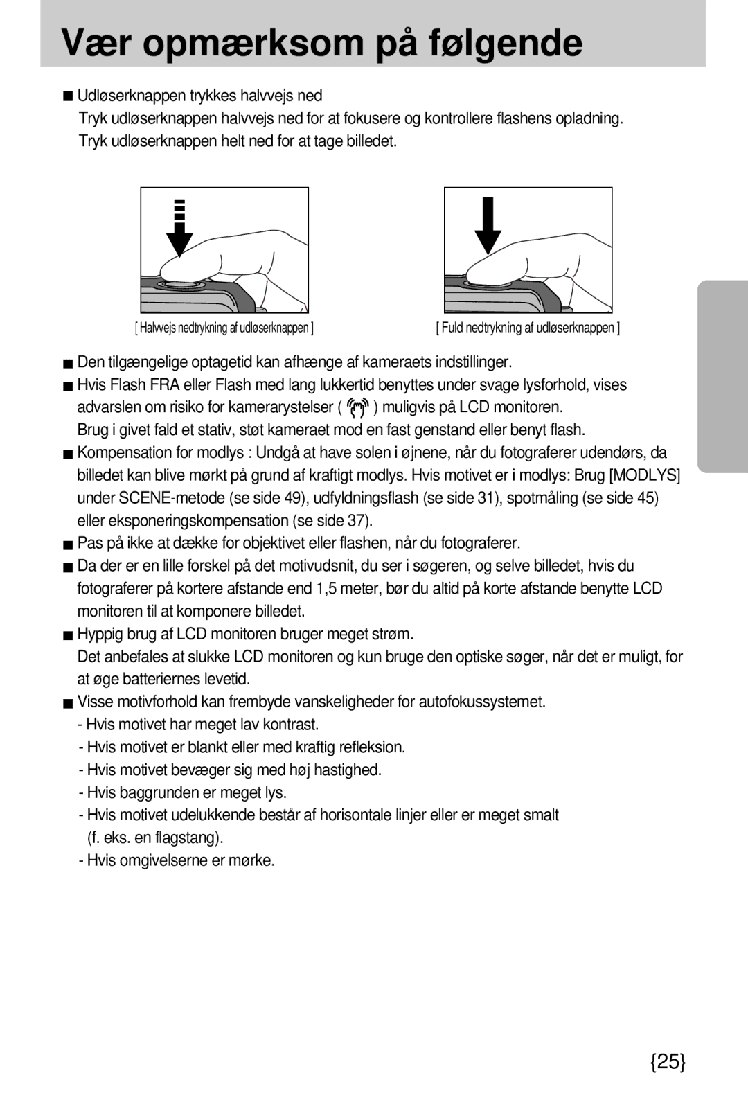 Samsung EC-A7ZZZSBB/E1 manual Vær opmærksom på følgende 