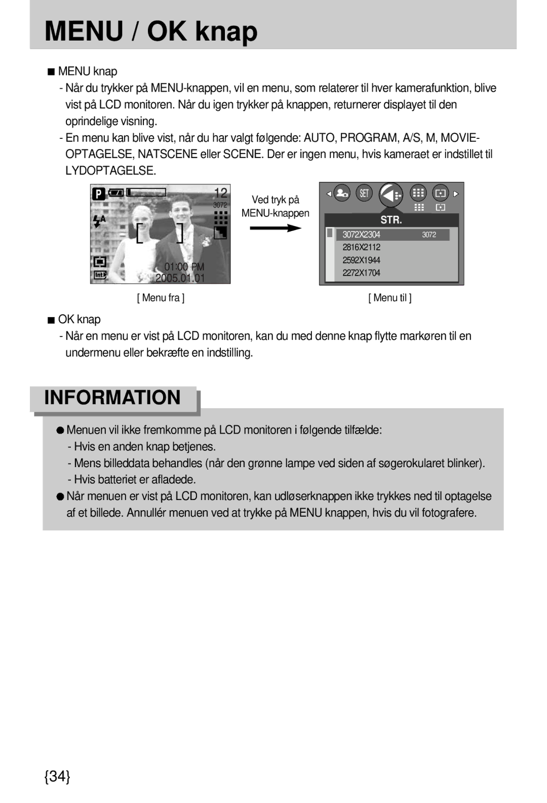 Samsung EC-A7ZZZSBB/E1 manual Menu / OK knap, Lydoptagelse 