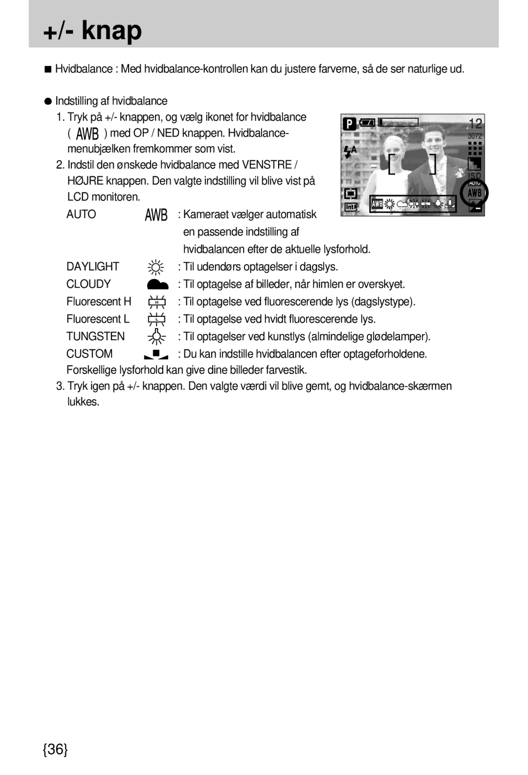 Samsung EC-A7ZZZSBB/E1 manual Daylight, Cloudy, Tungsten, Custom 