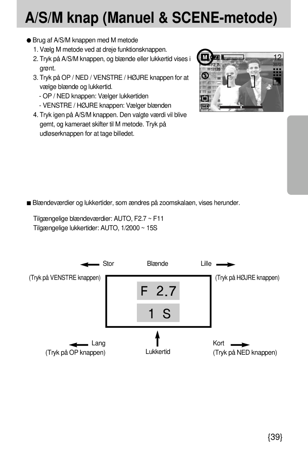 Samsung EC-A7ZZZSBB/E1 manual Lang Kort, Lukkertid 