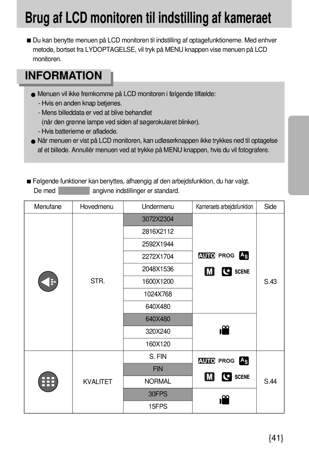 Samsung EC-A7ZZZSBB/E1 manual Brug af LCD monitoren til indstilling af kameraet, Side 