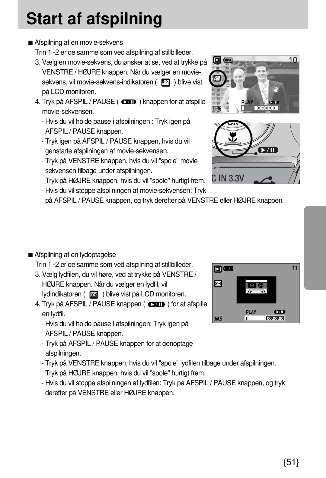 Samsung EC-A7ZZZSBB/E1 manual Start af afspilning, En lydfil 