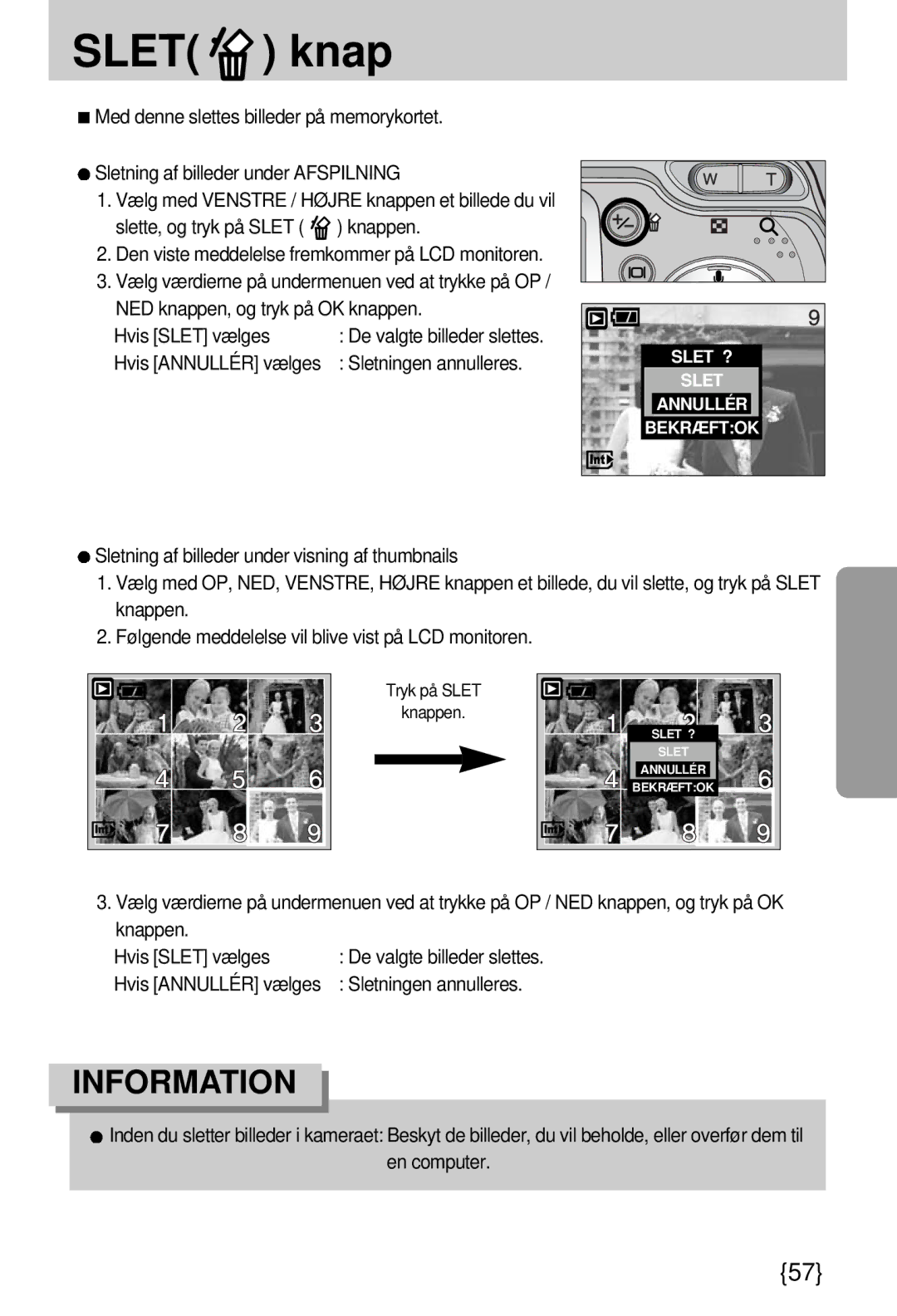 Samsung EC-A7ZZZSBB/E1 manual Slet knap 