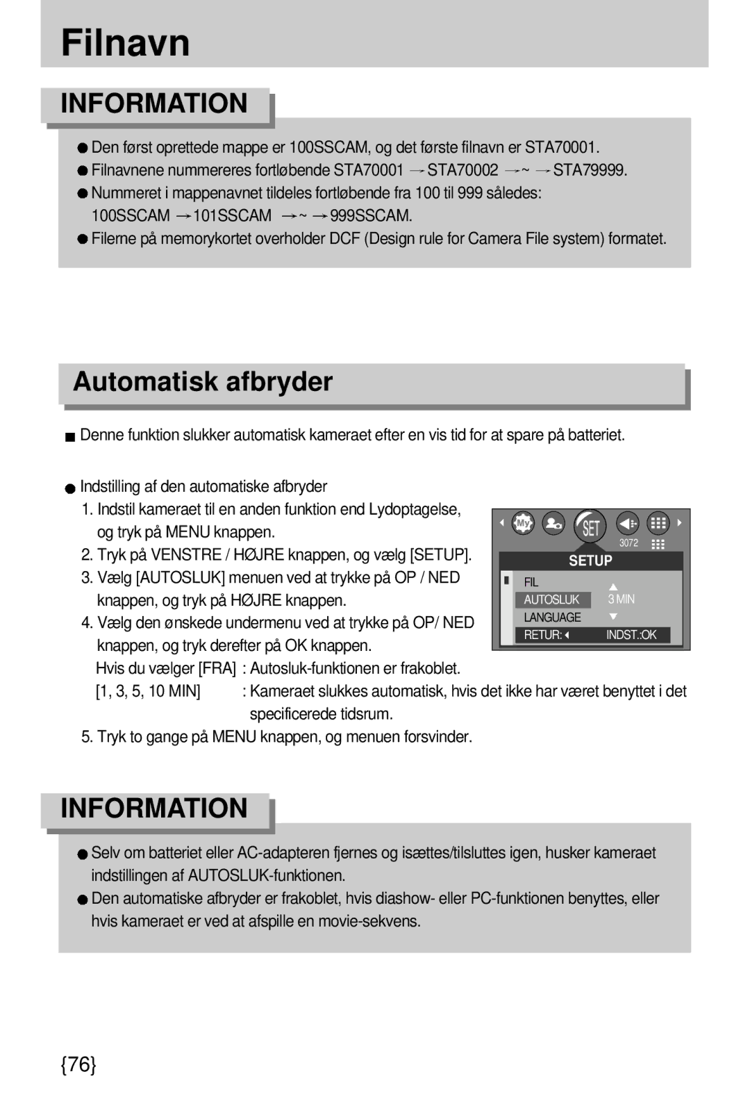 Samsung EC-A7ZZZSBB/E1 manual Filnavn, Automatisk afbryder 