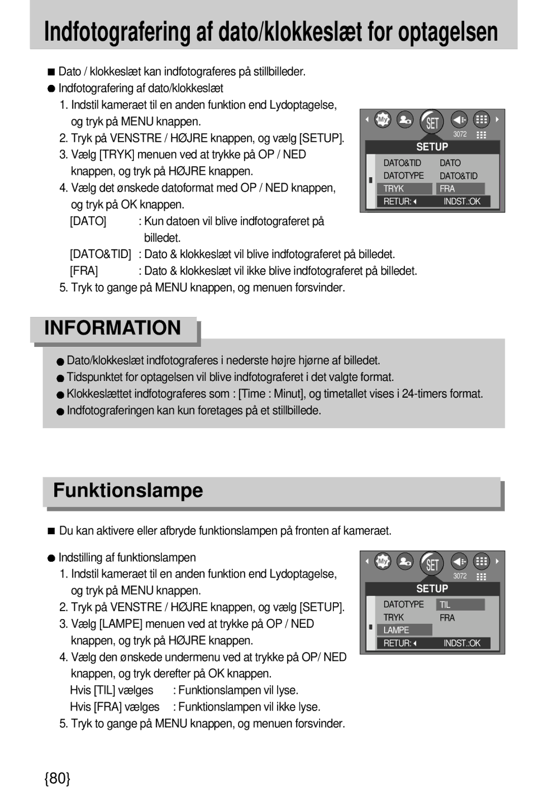 Samsung EC-A7ZZZSBB/E1 manual Funktionslampe, Dato&Tid, Fra 