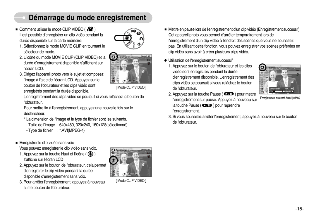 Samsung EC-D1030SBF/E1, EC-D1030BBF/E1 manual Pour arrêter lenregistrement, appuyez à nouveau 