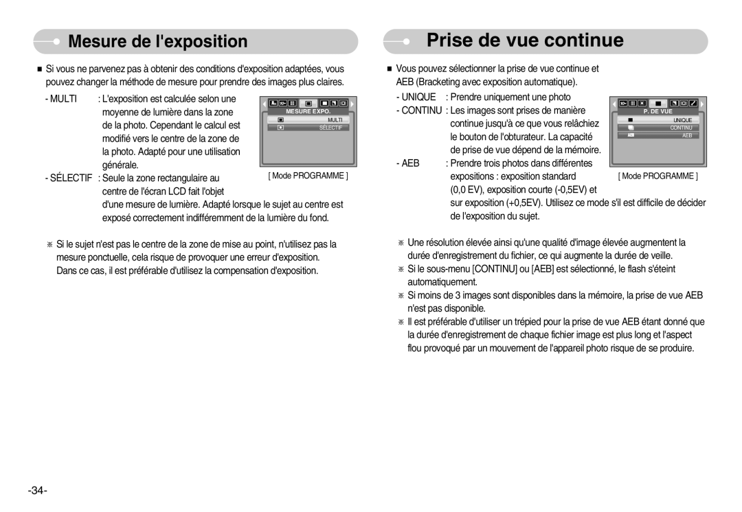 Samsung EC-D1030BBF/E1, EC-D1030SBF/E1 manual Mesure de lexposition, Multi 