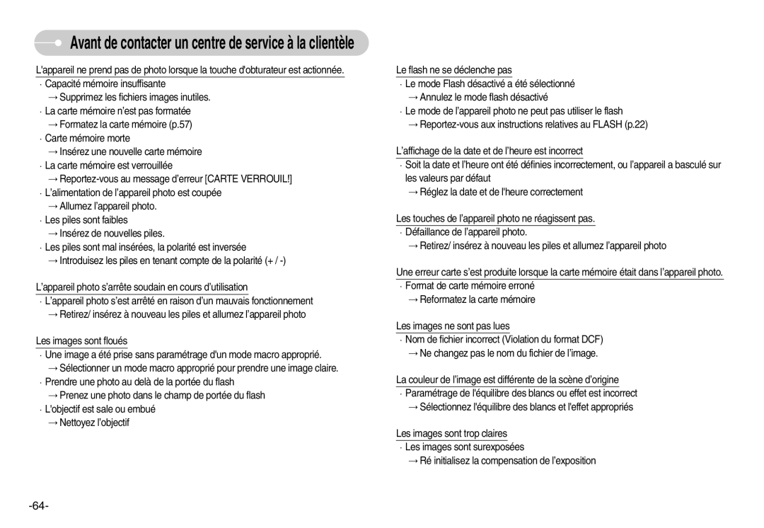 Samsung EC-D1030BBF/E1, EC-D1030SBF/E1 manual Avant de contacter un centre de service à la clientèle 