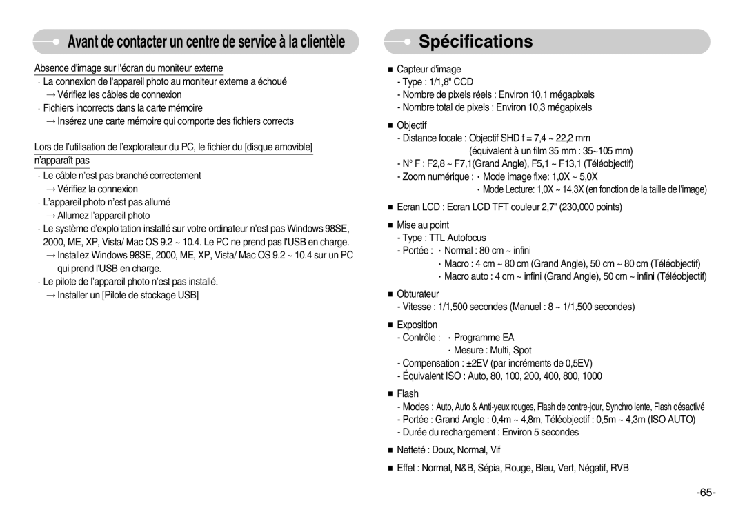 Samsung EC-D1030SBF/E1, EC-D1030BBF/E1 manual Spécifications 