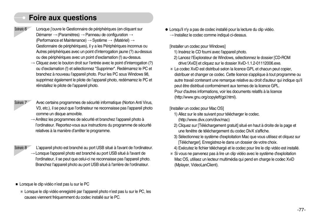 Samsung EC-D1030SBF/E1, EC-D1030BBF/E1 manual Foire aux questions 