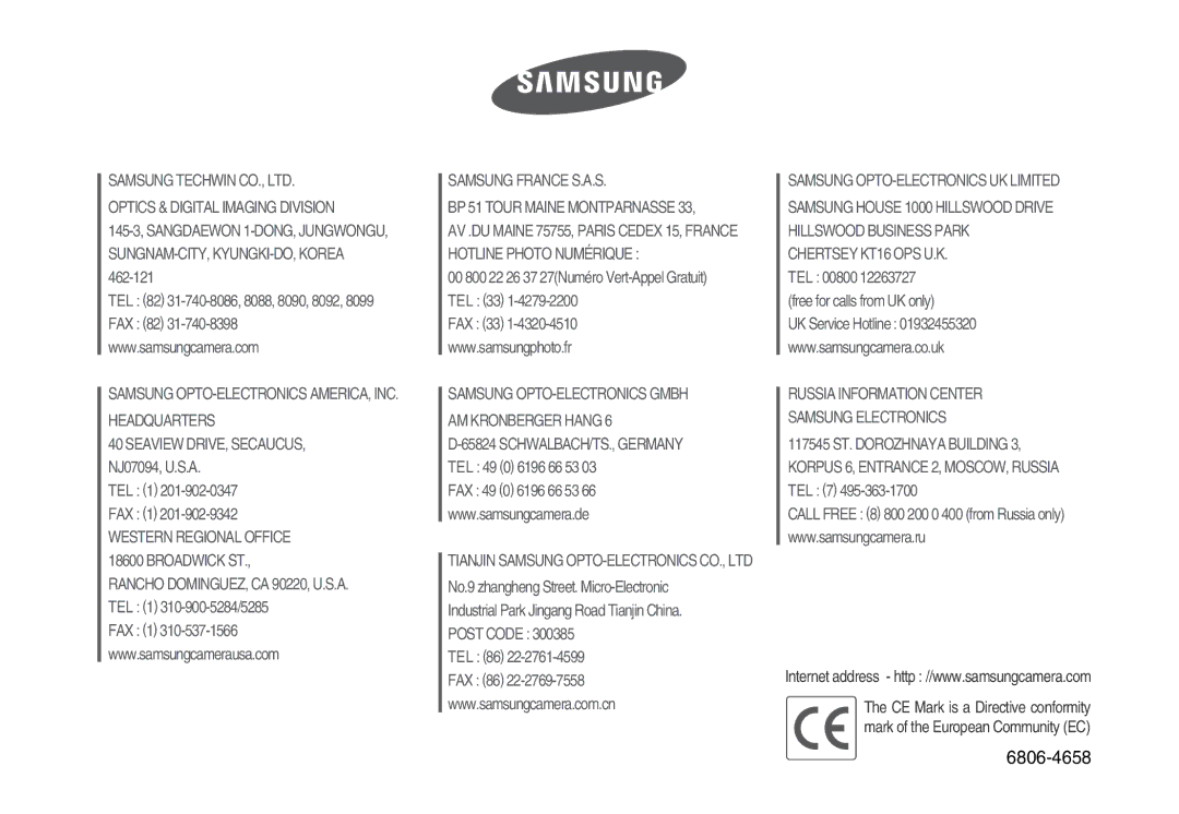 Samsung EC-D1030SBF/E1, EC-D1030BBF/E1 manual 6806-4658 