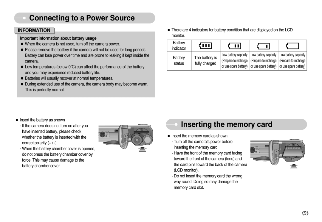 Samsung EC-D1030SBF/E1, EC-D1030BBF/E1 manual Inserting the memory card, Information 