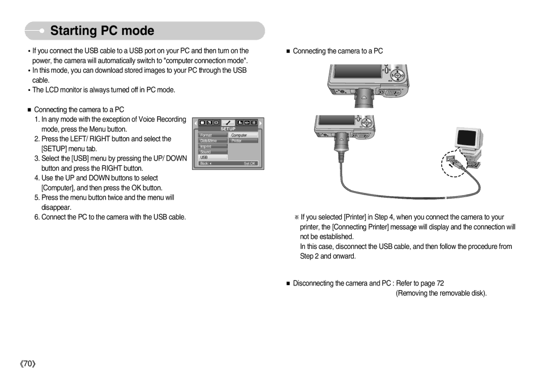 Samsung EC-D1030BBF/E1, EC-D1030SBF/E1 manual Starting PC mode 