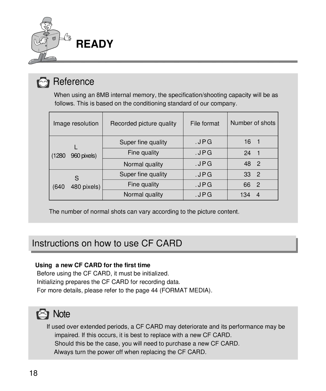 Samsung EC-D130ZSBA/US, EC-D130ZSBA/E1 manual Instructions on how to use CF Card, Using a new CF Card for the first time 