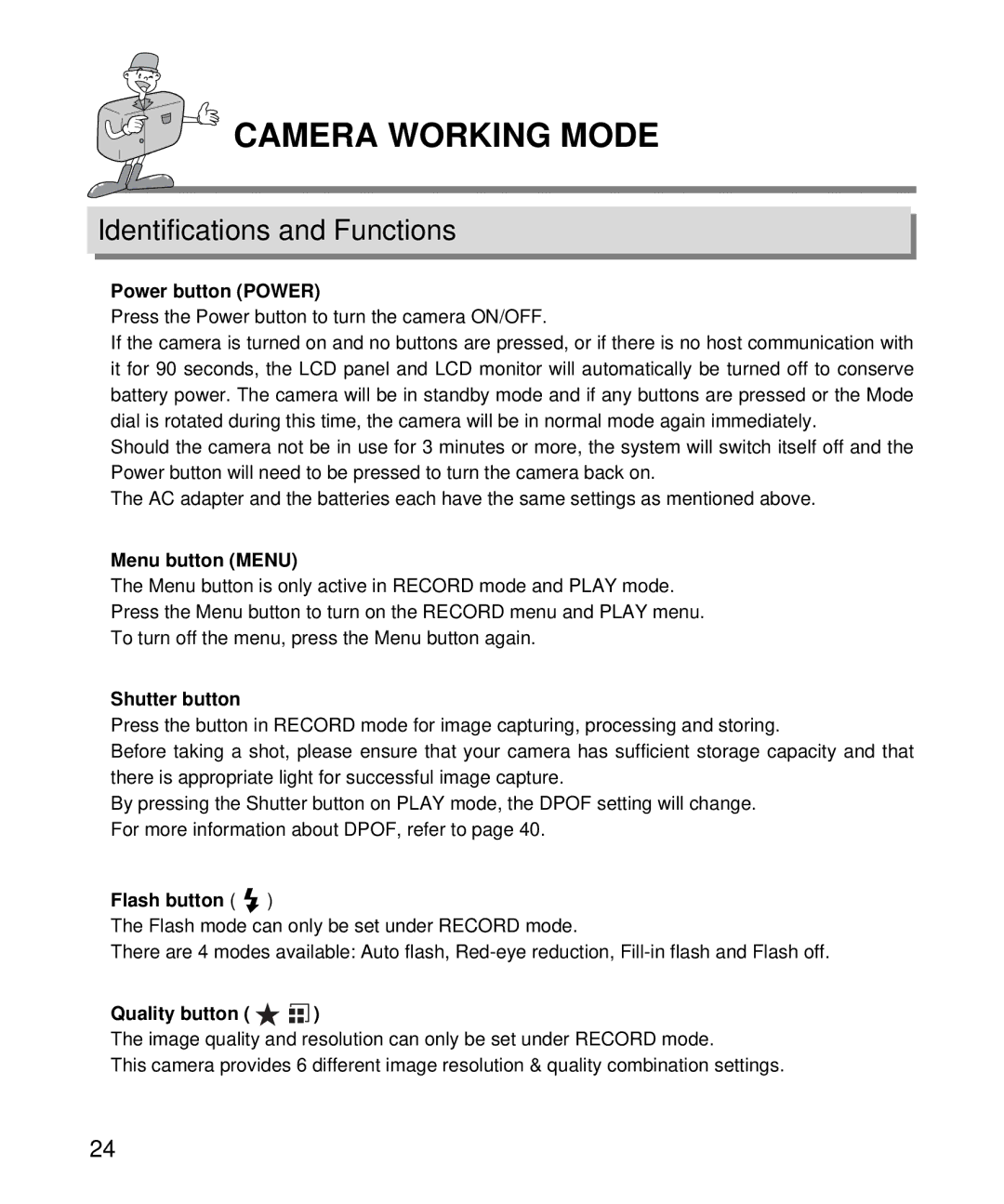 Samsung EC-D130ZSBA/US, EC-D130ZSBA/E1 manual Identifications and Functions 