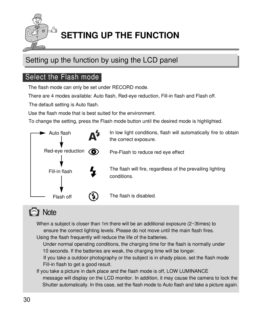 Samsung EC-D130ZSBA/US, EC-D130ZSBA/E1 manual Setting UP the Function, Setting up the function by using the LCD panel 