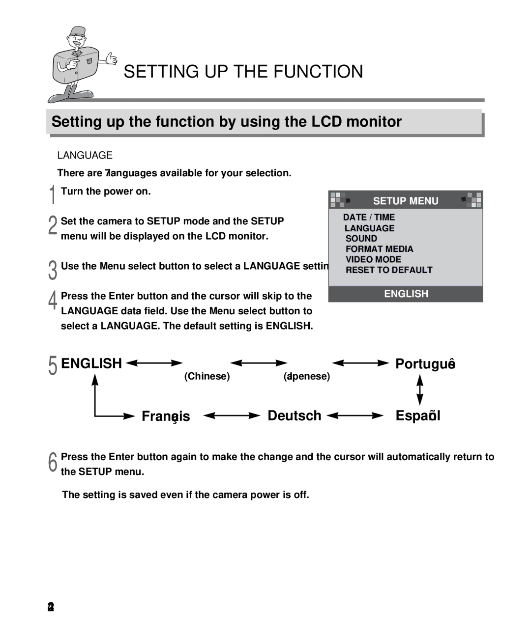 Samsung EC-D130ZSBA/US, EC-D130ZSBA/E1 manual Français Deutsch Español, Language 