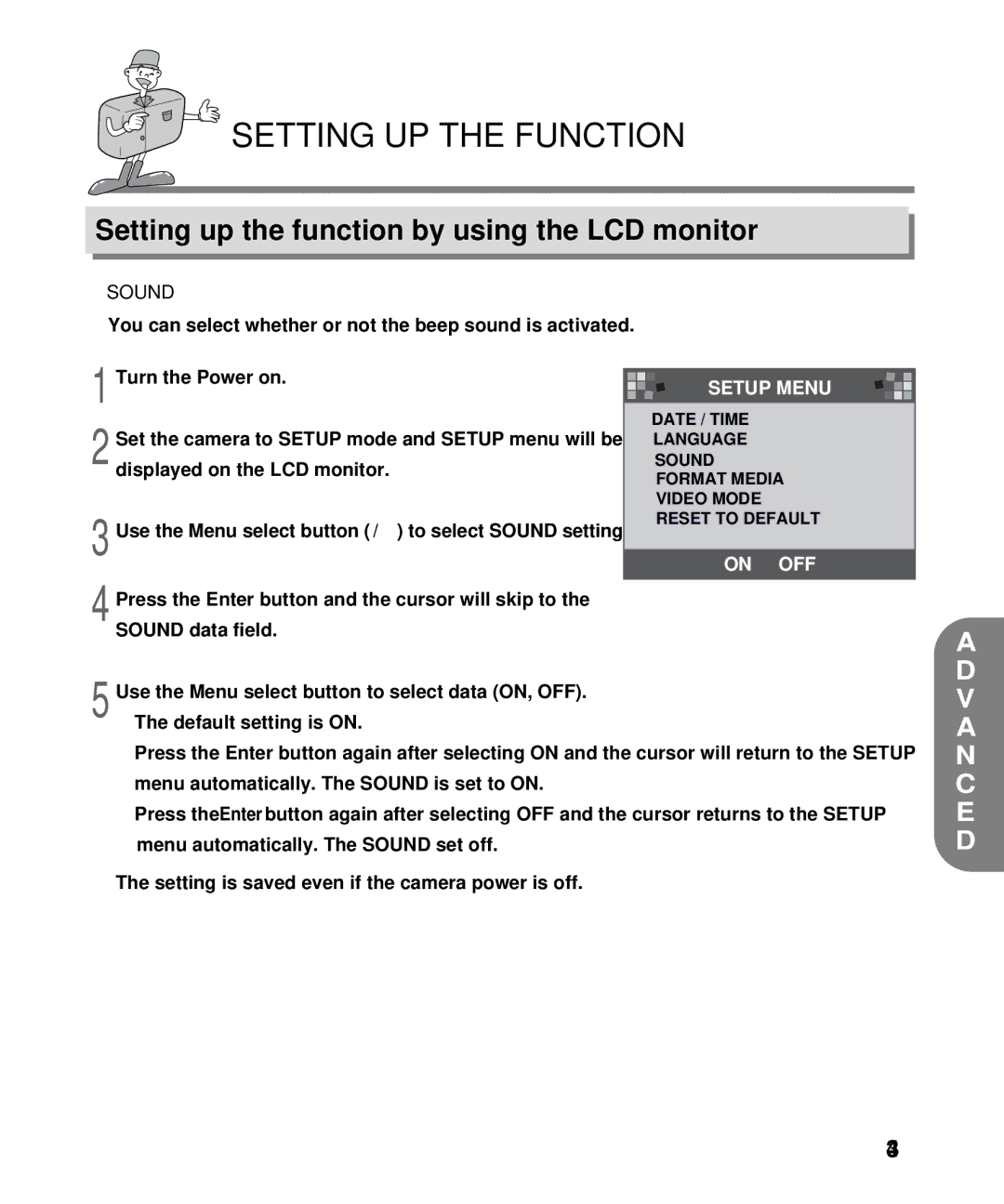 Samsung EC-D130ZSBA/E1, EC-D130ZSBA/US manual Sound, On OFF 