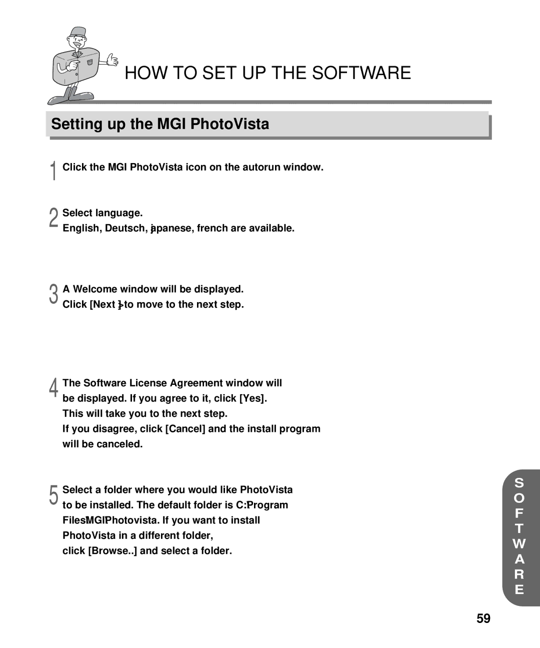 Samsung EC-D130ZSBA/E1, EC-D130ZSBA/US manual Setting up the MGI PhotoVista 