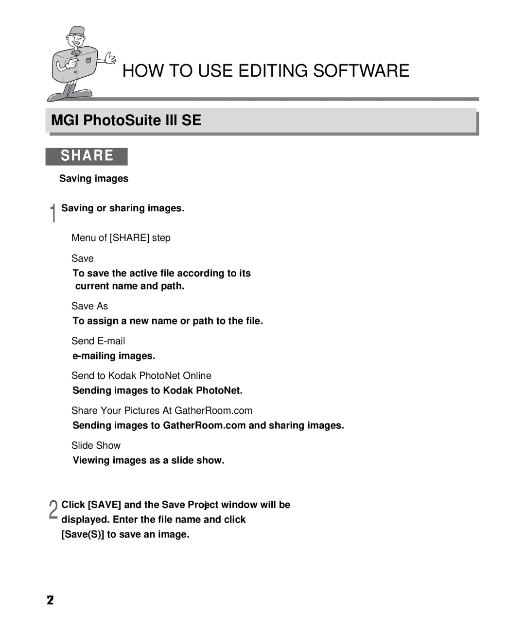 Samsung EC-D130ZSBA/US, EC-D130ZSBA/E1 manual Menu of Share step Save, Save As, Send E-mail, Send to Kodak PhotoNet Online 