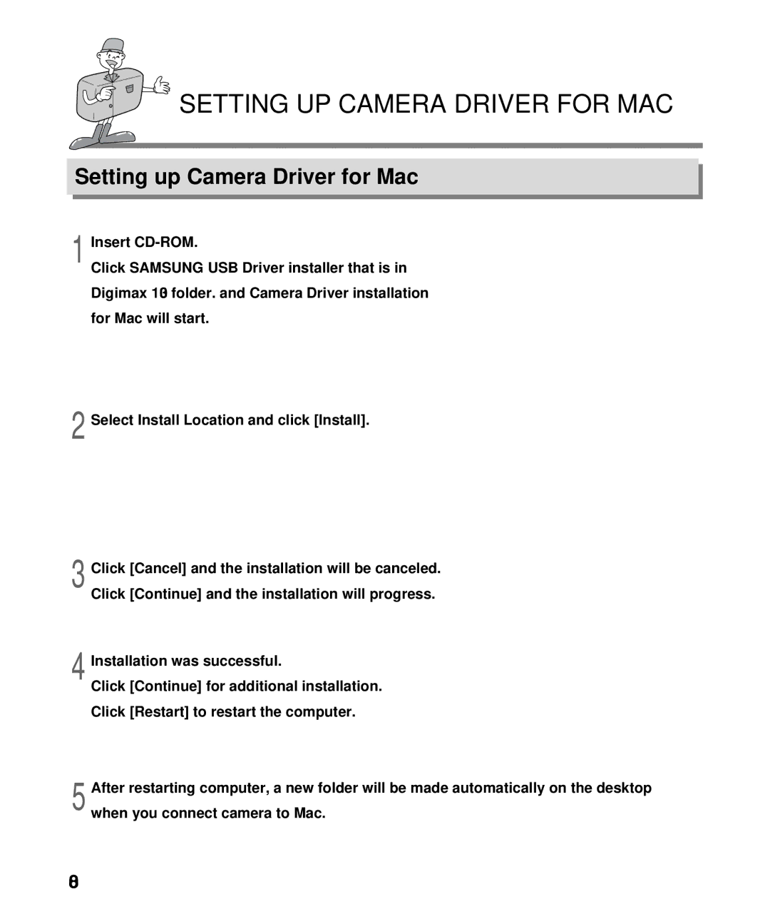 Samsung EC-D130ZSBA/US, EC-D130ZSBA/E1 manual Setting UP Camera Driver for MAC, Setting up Camera Driver for Mac 