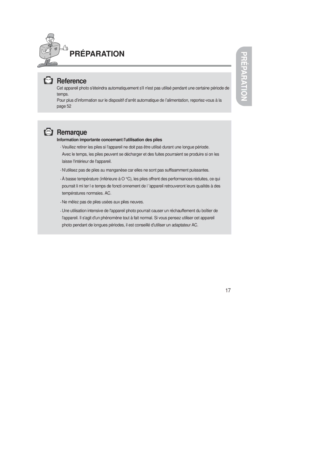 Samsung EC-D220SABA/FR manual Reference, Information importante concernant lutilisation des piles 