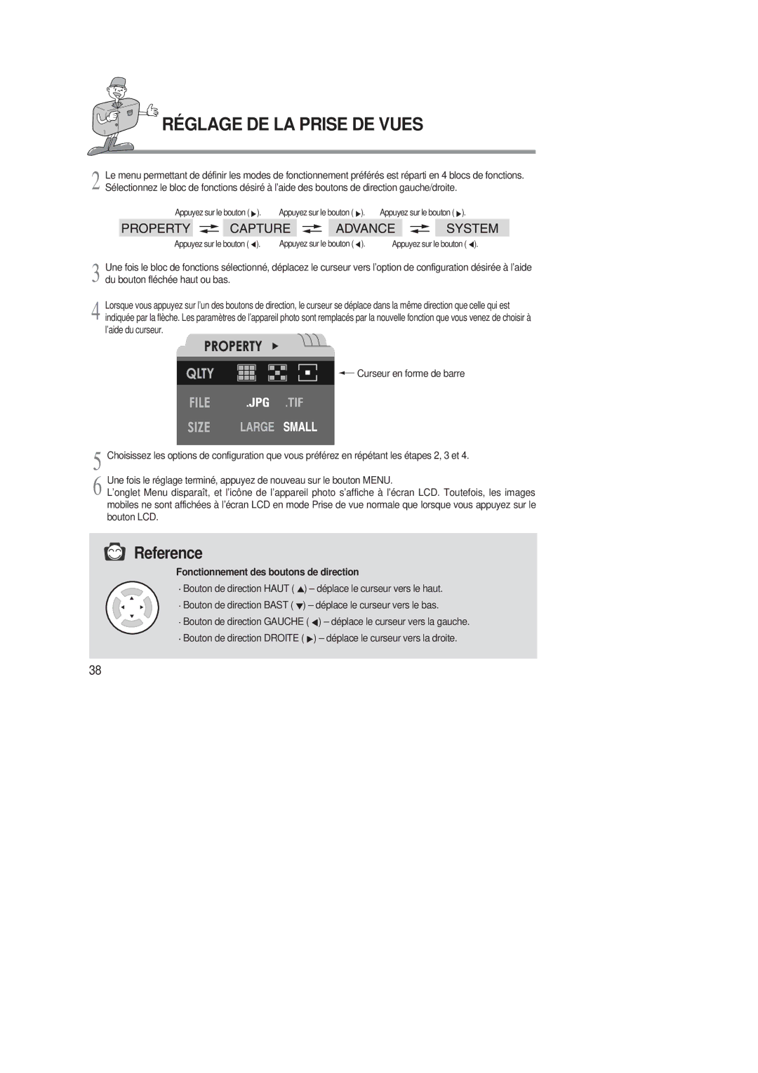 Samsung EC-D220SABA/FR manual Fonctionnement des boutons de direction 