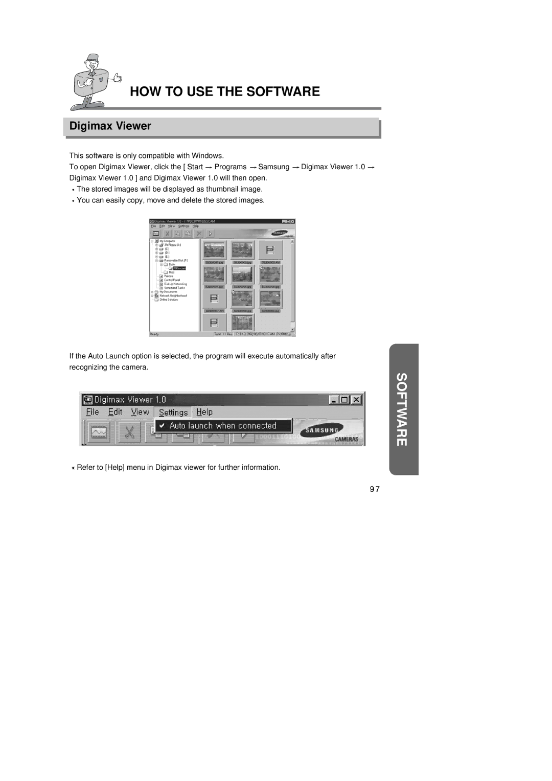 Samsung EC-D230ZSBA/E1 manual HOW to USE the Software, Digimax Viewer 