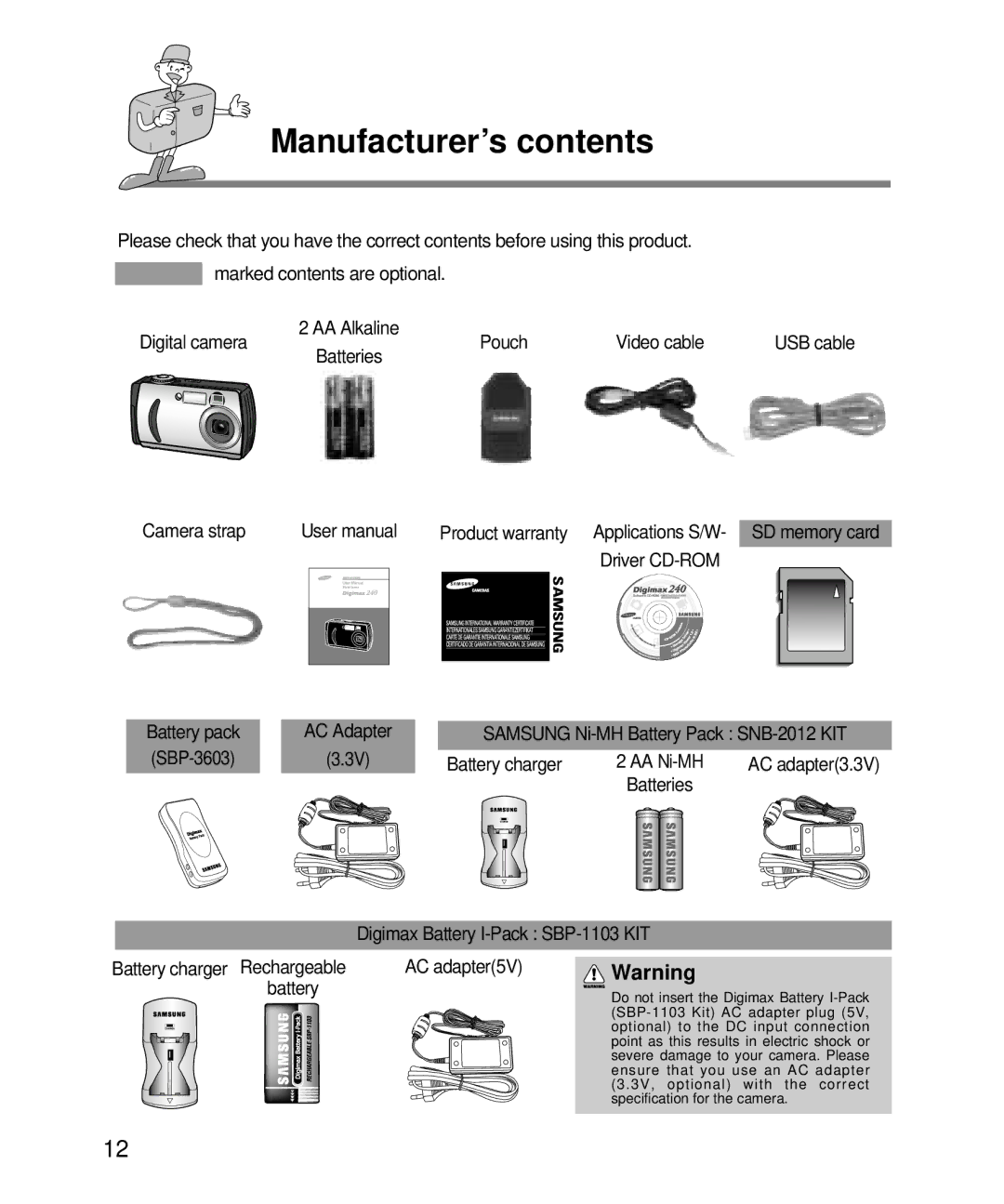 Samsung EC-D240ZSBA/E1 manual Manufacturer’s contents 