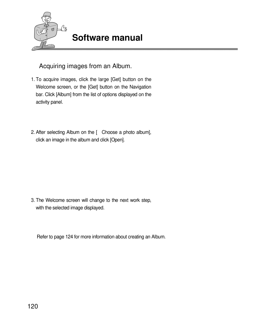 Samsung EC-D240ZSBA/E1 manual Acquiring images from an Album, 120 