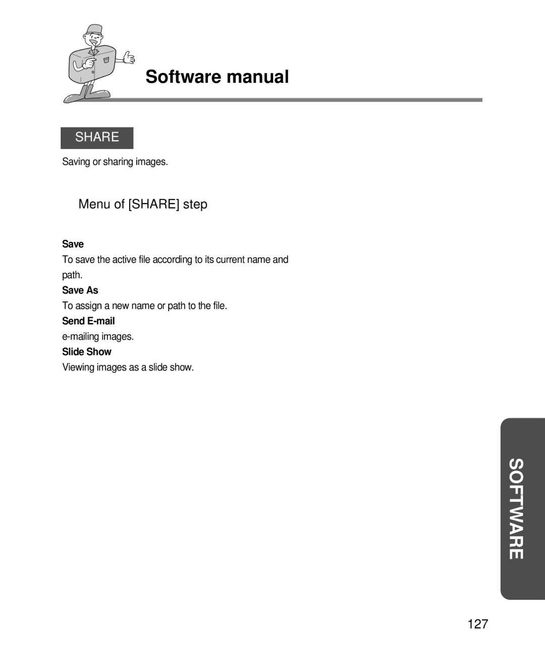 Samsung EC-D240ZSBA/E1 manual Menu of Share step, 127 