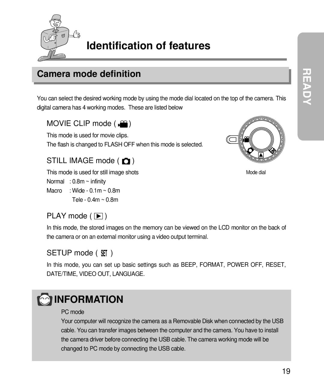 Samsung EC-D240ZSBA/E1 manual Camera mode definition, Movie Clip mode, Still Image mode, Setup mode 