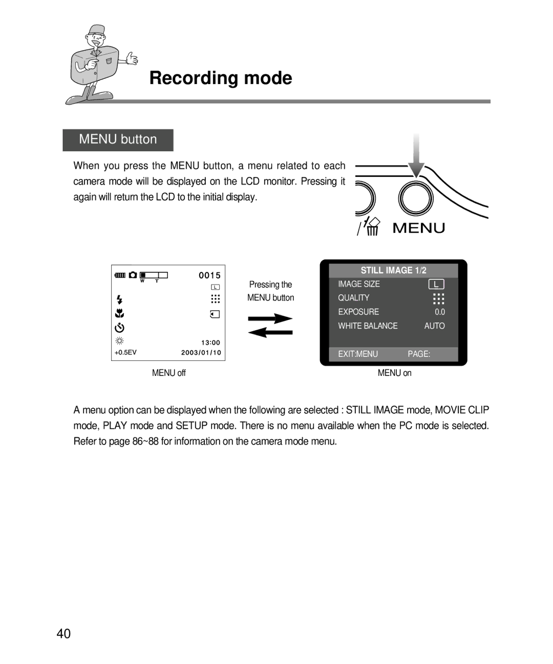 Samsung EC-D240ZSBA/E1 manual Menu button 