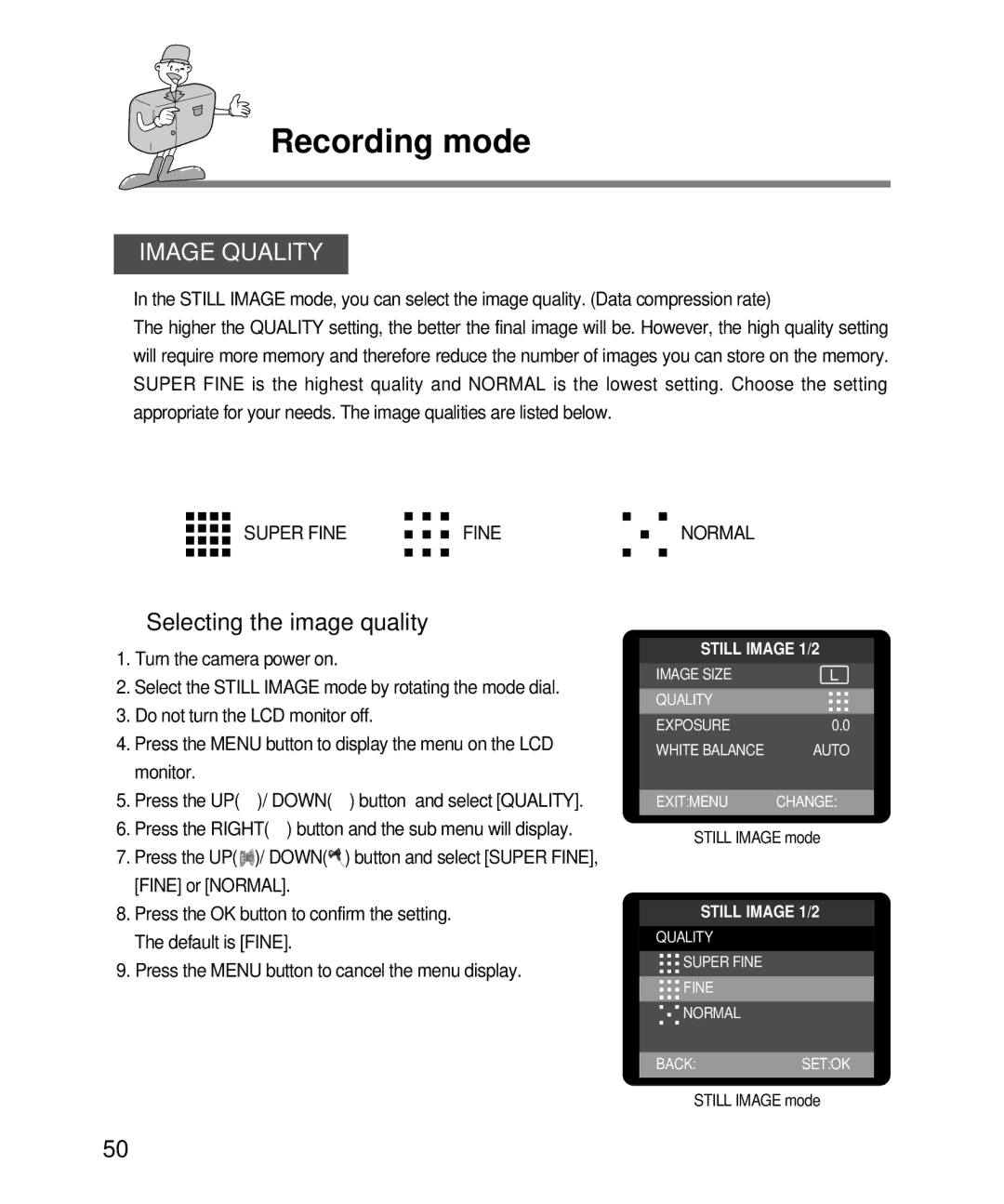 Samsung EC-D240ZSBA/E1 manual Image Quality, Selecting the image quality 