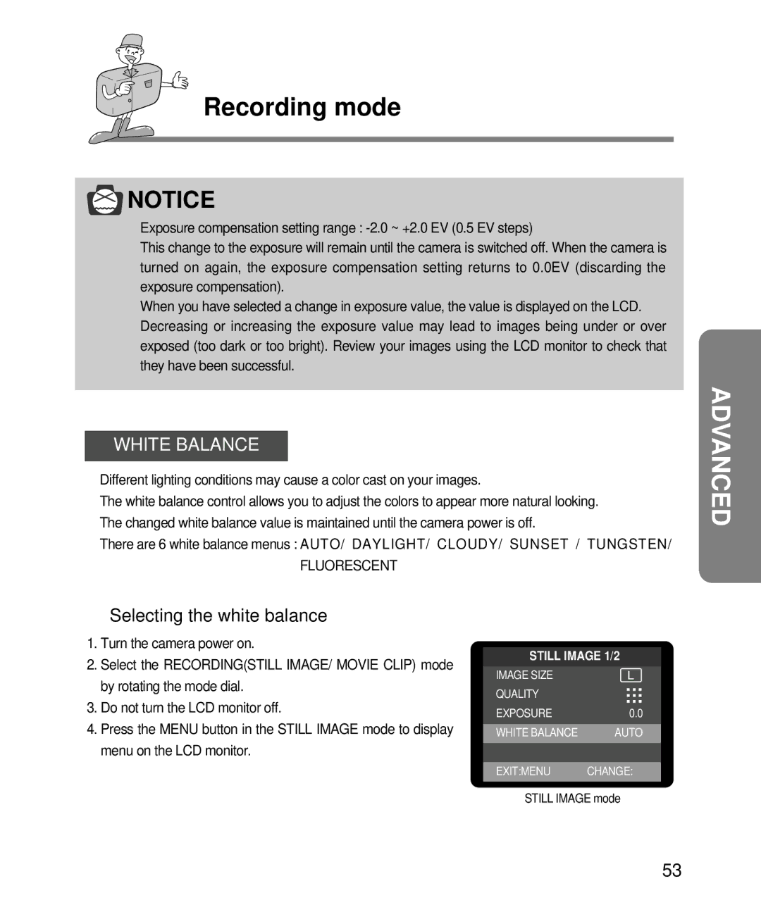 Samsung EC-D240ZSBA/E1 manual White Balance, Selecting the white balance 