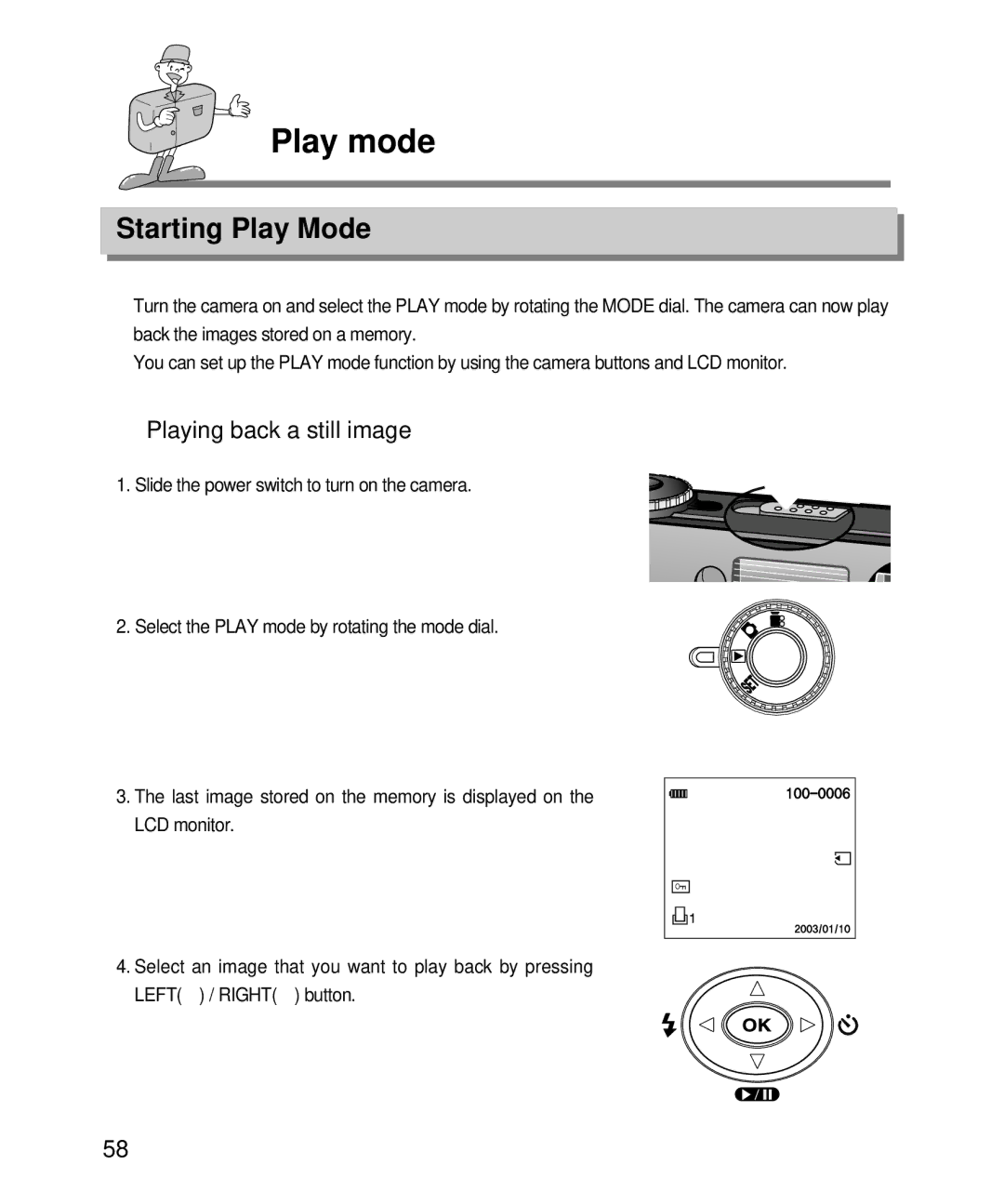 Samsung EC-D240ZSBA/E1 manual Play mode, Starting Play Mode, Playing back a still image 