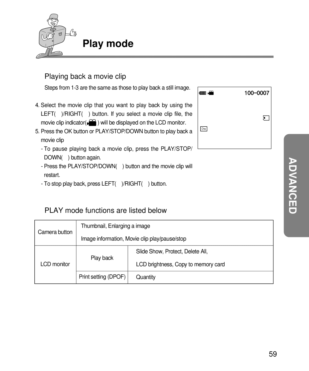 Samsung EC-D240ZSBA/E1 Playing back a movie clip, Play mode functions are listed below, Slide Show, Protect, Delete All 