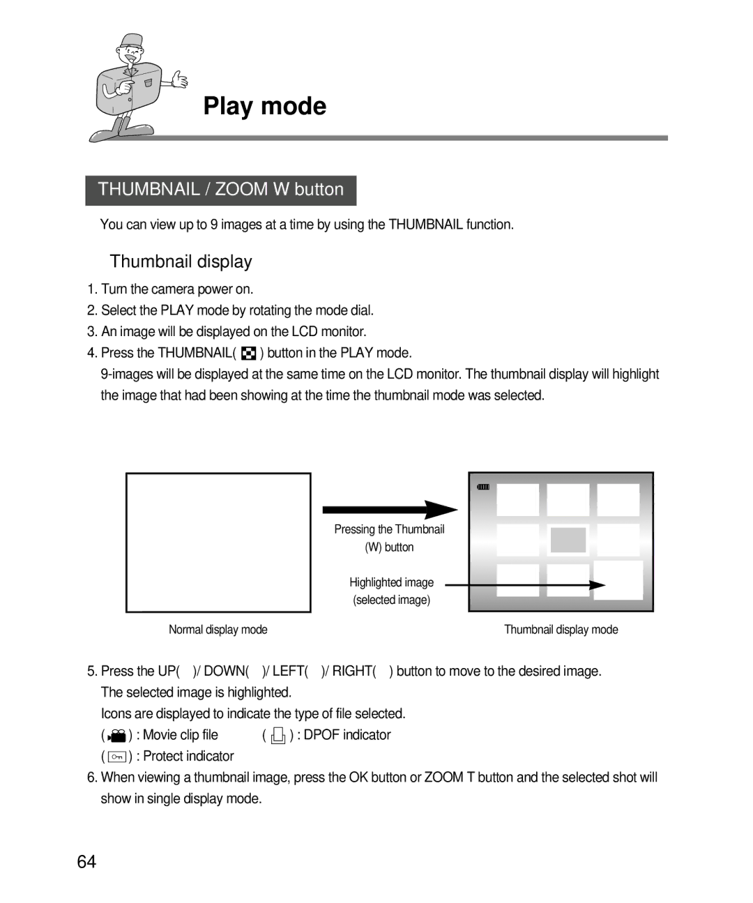 Samsung EC-D240ZSBA/E1 manual Thumbnail / Zoom W button, Thumbnail display 