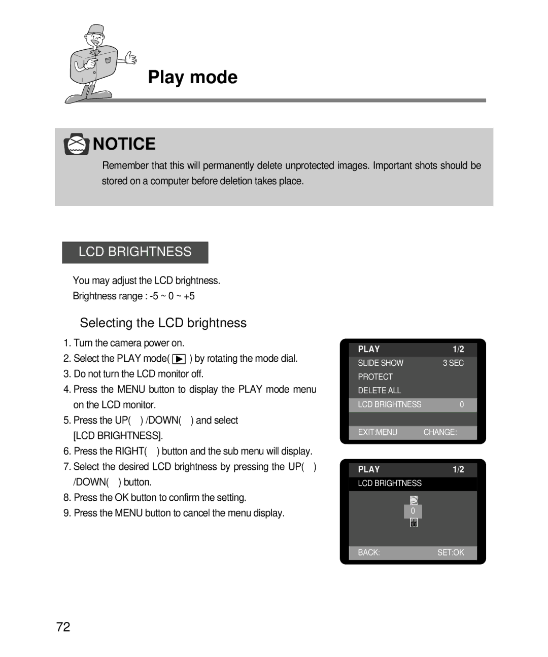 Samsung EC-D240ZSBA/E1 manual LCD Brightness 